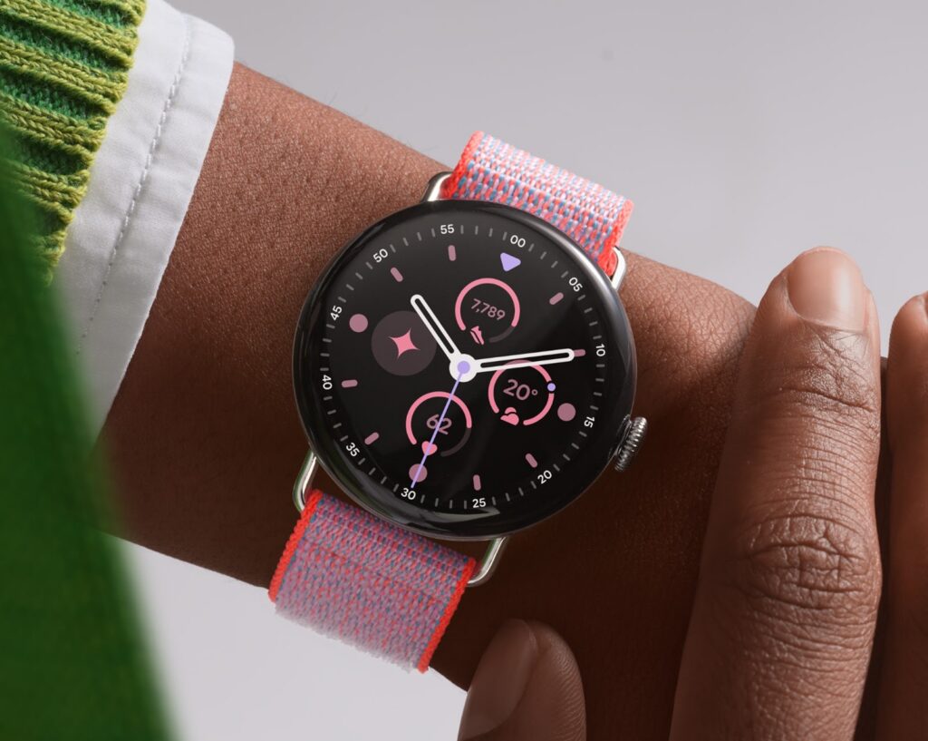 Google Pixel Watch 4 worn on wrist showing running metrics