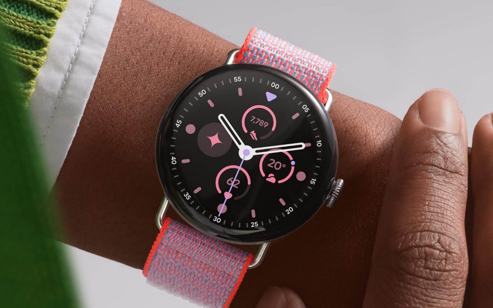 Google Pixel Watch 4 worn on wrist showing running metrics