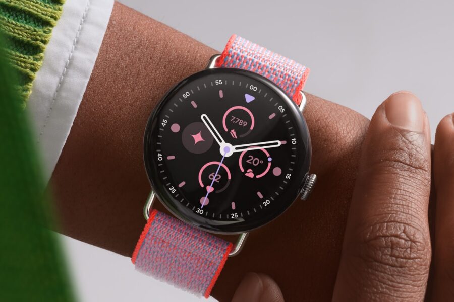 Google Pixel Watch 4 worn on wrist showing running metrics