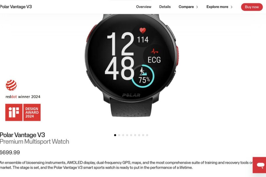 Polar Vantage V3 multisport GPS watch with AMOLED display and wrist ECG