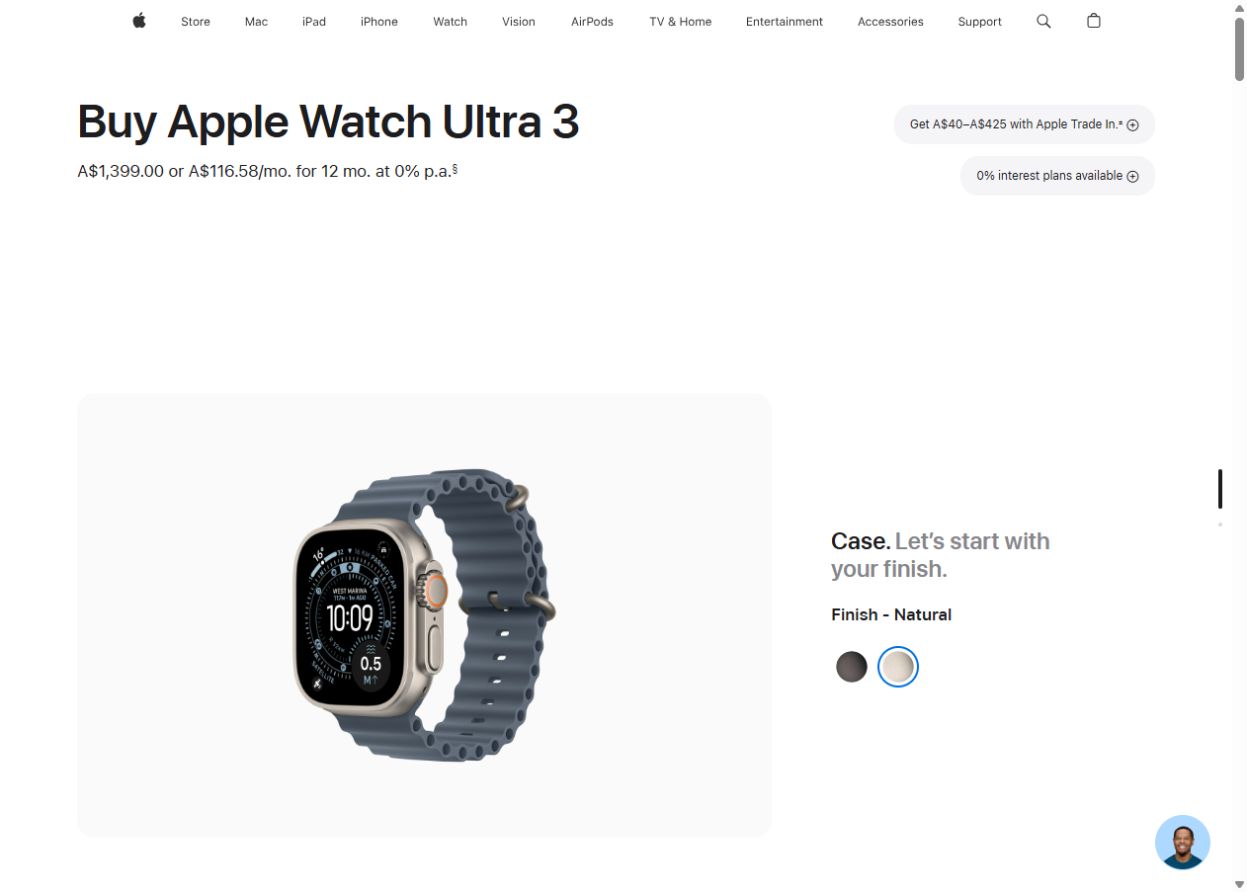 Apple Watch Ultra 3 Natural Titanium with Anchor Blue Ocean Band