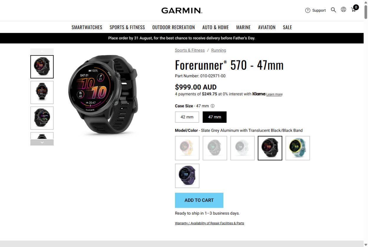 Garmin Forerunner 570 47 mm Slate Grey, part 010-02971-00